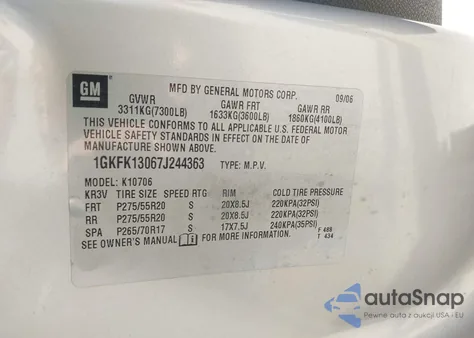 2007 GMC Yukon Slt z USA, uszkodzony, nr VIN 1GKFK13067J244363